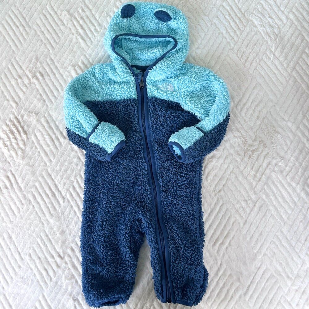 The North Face Baby 3-6M Campshire Bear Fleece One-Piece Blue Hooded Bunting